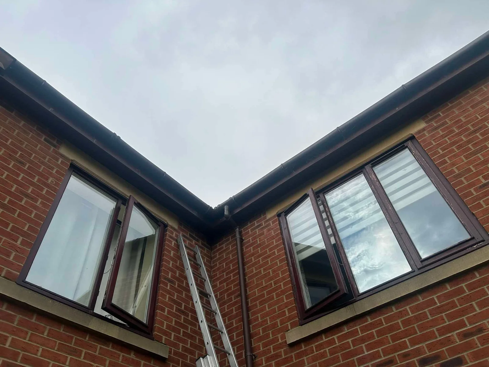 Care-home gutter line and ladder access during the County Durham gutter-clearance project