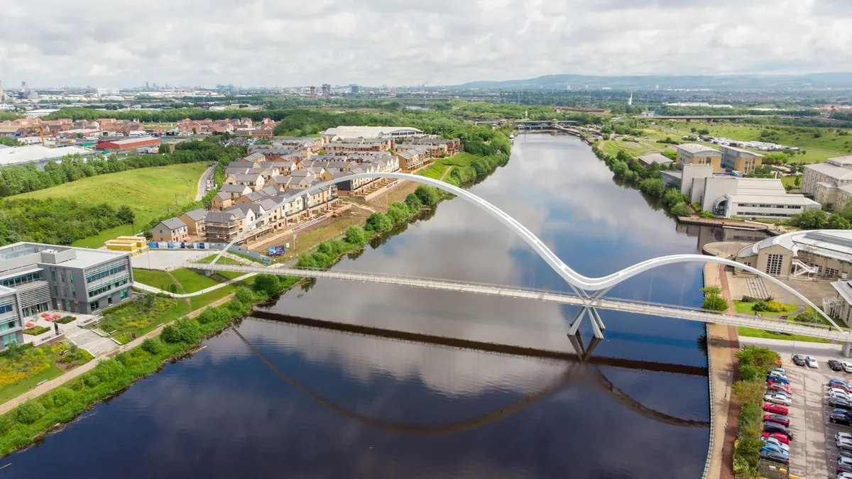 Stockton-on-Tees riverside and Infinity Bridge