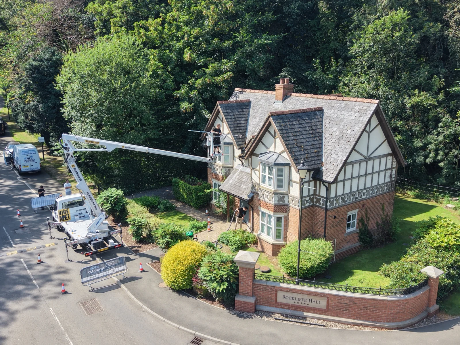 Aerial view of planned roof-work activity at Rockliffe Hall Lodges.