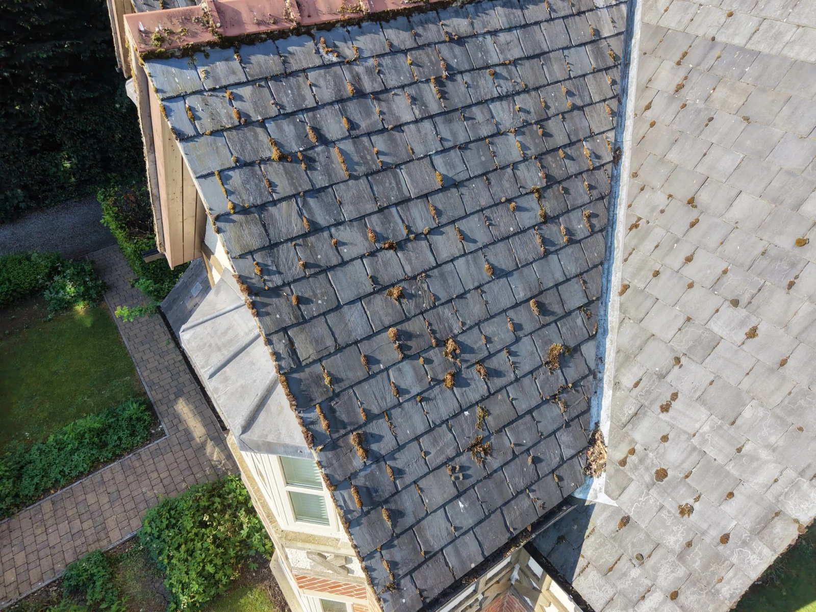 Aerial roof view before the Rockliffe Hall Lodges roof-cleaning work.